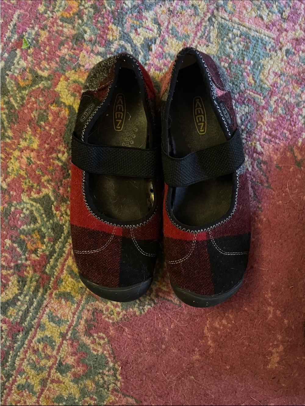 KEEN Red and Black Plaid Mary Jane Slip-On